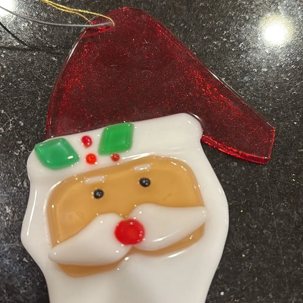 Fused glass Santa ornament